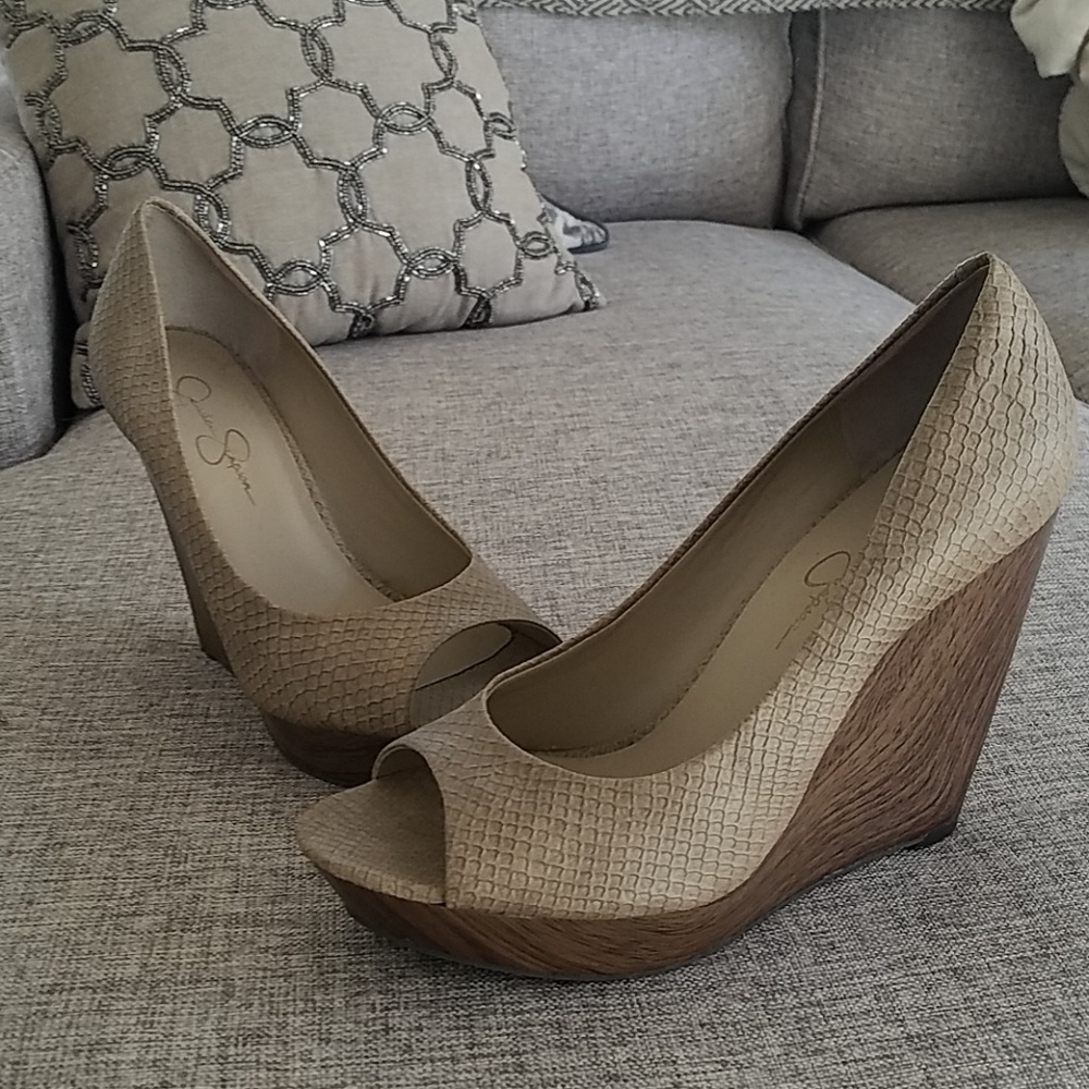 Jessica Simpson Faux Snake/Wood Wedges